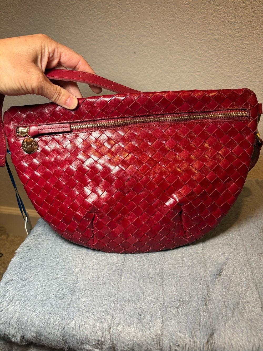 Clare V. Grande Fanny in Garnet diagonal woven